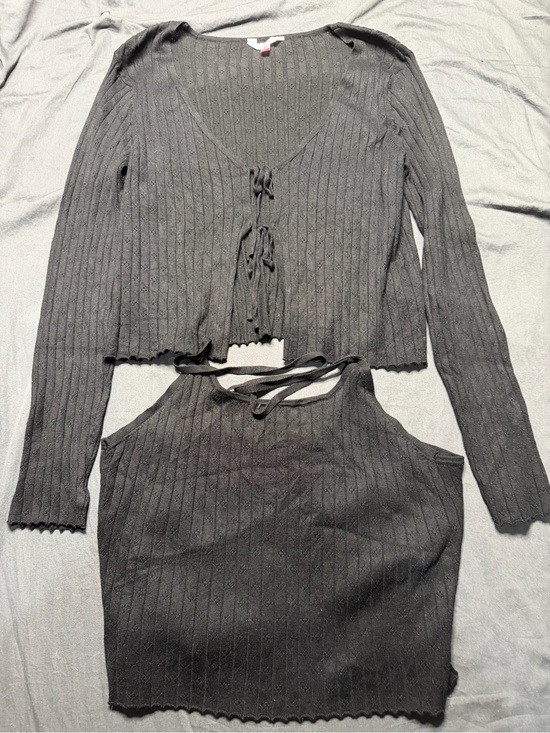 No Boundaries Tops - No Boundaries Black Ribbed Knit Tie-Front Cardigan & Tank Set